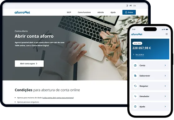 Image of desktop and mobile screens, displaying the new design of AforroNet.