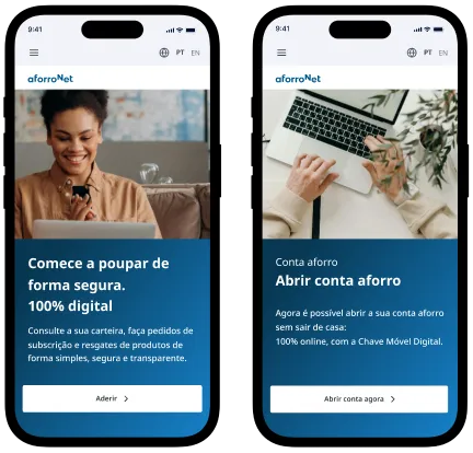 Mobile screens displaying AforroNet's new design.